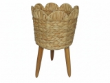 Handcrafted Scallop Water Hyacinth Planter with Removable Wooden Legs